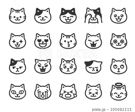 いろんな表情がかわいい猫の顔絵文字ベクターアイコンセット 105082115