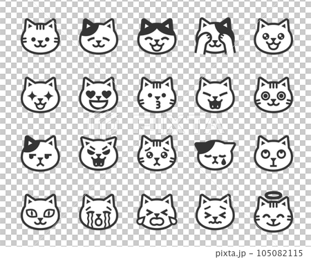 Cute cat face emoji vector icon set with various expressions Cute cat face emoji vector icon set with various expressions 105082115