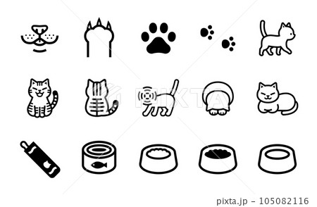 猫に関連するアイテムのベクターアイコンセット 105082116