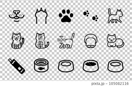 猫に関連するアイテムのベクターアイコンセット 105082116