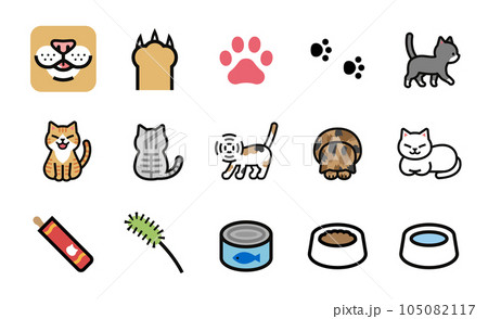 猫に関連するアイテムのベクターアイコンセット 猫に関連するアイテムのベクターアイコンセット 105082117