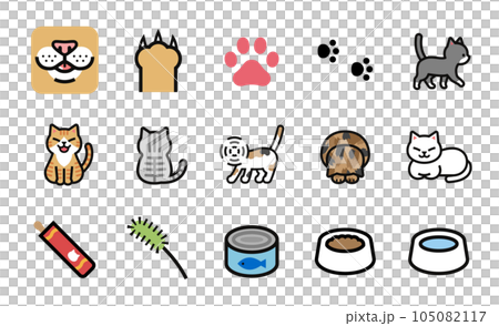 猫に関連するアイテムのベクターアイコンセット 猫に関連するアイテムのベクターアイコンセット 105082117