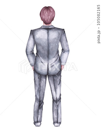 Man with his back in a black business suit on a white background Man with his back in a black business suit on a white background 105082165