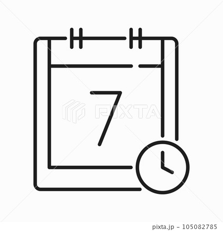 Calendar with clock timer isolated outline icon. Vector alarm with date sign, deadline and stopwatch sign, time management, reminder notification 105082785