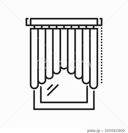Vertical jalousie on half window, modern curtains, line art blinds isolated outline icon. Vector bamboo curtains shade, sunblind shutter 105082800