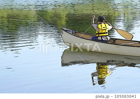 パステル調　”カヌーを楽しむ子供”　イラストイメージ 105083041