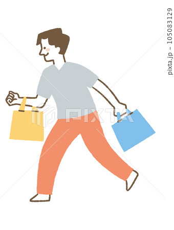 買い物袋を持って走っている男性_色 105083129