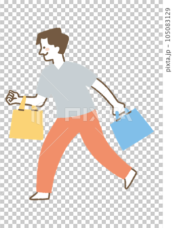 買い物袋を持って走っている男性_色 105083129