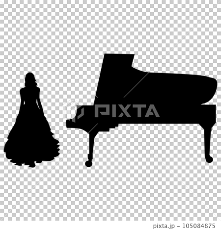 Illustration material vector of a woman and a piano silhouette before playing the piano 105084875