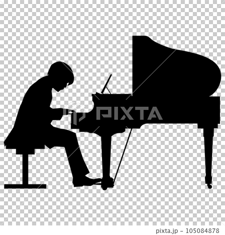 ピアノを演奏する男性のシルエットのイラスト素材　ベクター 105084878