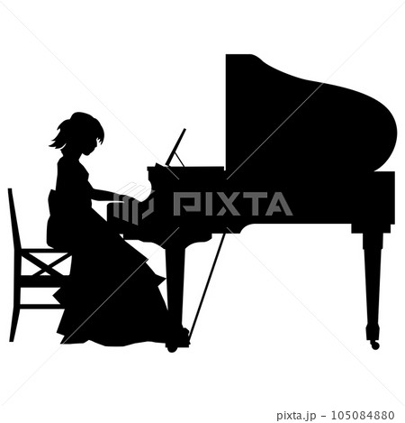 ピアノを演奏する女性のシルエットのイラスト素材　ベクター 105084880