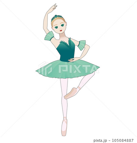 ダンサーのイラスト_バレエ「ドン・キホーテ」森の女王を踊るバレリーナのイメージ_主線あり ダンサーのイラスト_バレエ「ドン・キホーテ」森の女王を踊るバレリーナのイメージ_主線あり 105084887