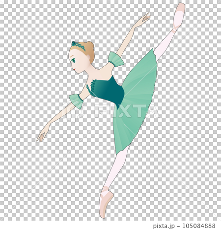 ダンサーのイラスト_バレエ「ドン・キホーテ」森の女王を踊るバレリーナのイメージ_主線あり ダンサーのイラスト_バレエ「ドン・キホーテ」森の女王を踊るバレリーナのイメージ_主線あり 105084888