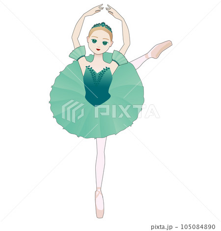 ダンサーのイラスト_バレエ「ドン・キホーテ」森の女王を踊るバレリーナのイメージ_主線あり 105084890