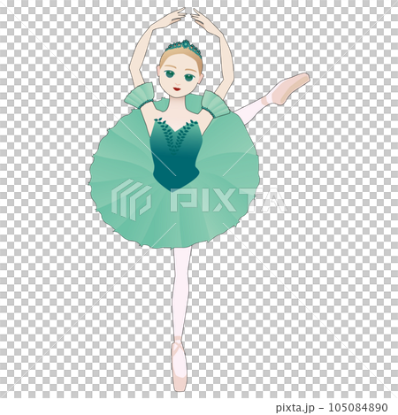 ダンサーのイラスト_バレエ「ドン・キホーテ」森の女王を踊るバレリーナのイメージ_主線あり 105084890