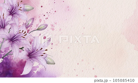 Abstract Floral Purple Stargazer Lily Flower Watercolor Background On Paper AI Generated 105085410