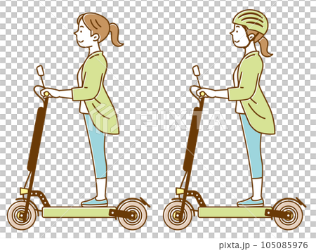 Set illustration of a young woman riding an electric kickboard 105085976
