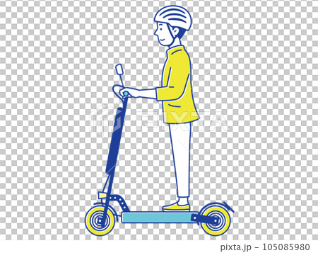 電動キックボードに乗るヘルメットを被った若い男性　横顔 105085980