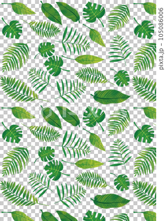 水彩タッチ　南国の葉っぱパターン 105086006