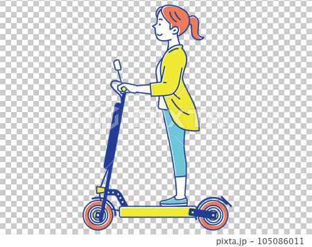 電動キックボードに乗る若い女性　横顔 105086011