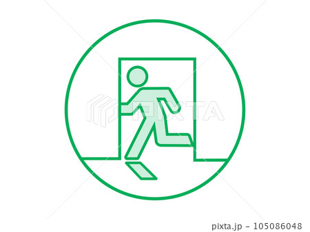 非常口マーク 白と緑の丸くおしゃれな非常口誘導灯のイラスト アイコン素材 非常口マーク 白と緑の丸くおしゃれな非常口誘導灯のイラスト アイコン素材 105086048