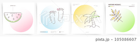 Abstract modern background with gradient circles, linear art illustrations and white backgrounds. Square colorful templates for posts, banners and posters.  105086607