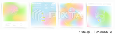 Gradient iridescent backgrounds. Abstract modern colors gradation templates for summer posters, banners, social posts, square covers. Soft blur, Bright neon blend patterns, Dynamic colors graphic. 105086618