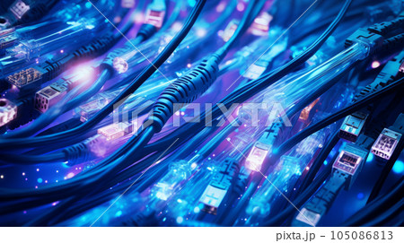 A collection of colorful Blue data cables and connectors, representing the interconnectedness of modern information systems.Sci-Fi Background A collection of colorful Blue data cables and connectors, representing the interconnectedness of modern information systems.Sci-Fi Background 105086813