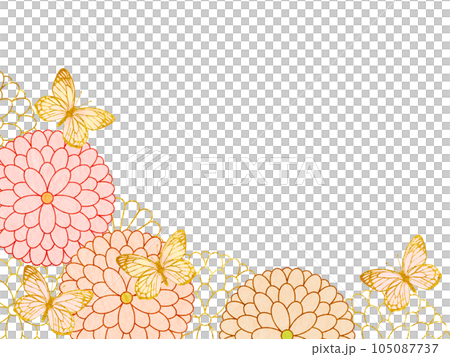 菊の花と蝶の上品な和風フレーム背景イラスト 105087737
