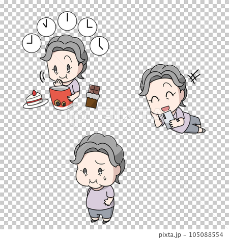 Illustration 3 patterns of the cause of diabetes, elderly women Illustration 3 patterns of the cause of diabetes, elderly women 105088554