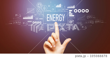 Energy theme with hand pressing a button 105088878