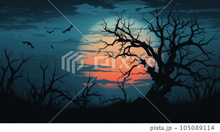 Silhouette dead tree at night for Halloween...のイラスト素材 [105089114] - PIXTA