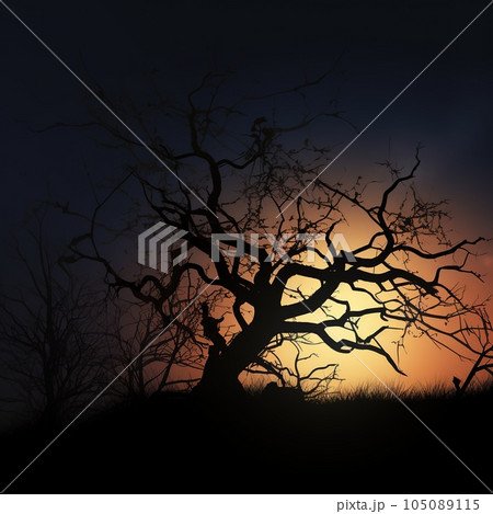 Silhouette dead tree at night for Halloween background 105089115