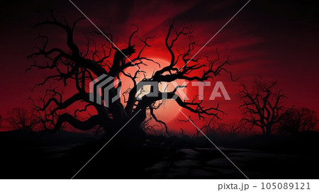 Silhouette dead tree at night for Halloween background Silhouette dead tree at night for Halloween background 105089121