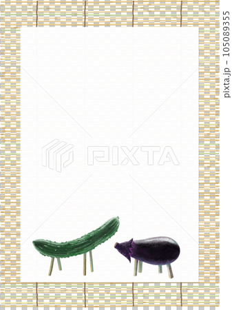 Japanese Obon festival horse and bamboo blind background vertical hand-painted copy space Japanese Obon festival horse and bamboo blind background vertical hand-painted copy space 105089355