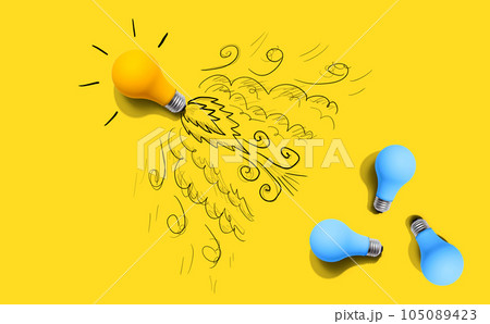 One unique Idea light bulb flying to the sky like a rocket One unique Idea light bulb flying to the sky like a rocket 105089423