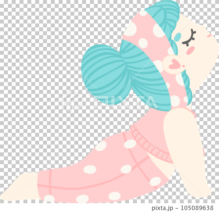 Cute cartoon girl in yoga pose. Pastel-colored illustration of yoga girl for yoga lovers and self-care enthusiasts. 105089638