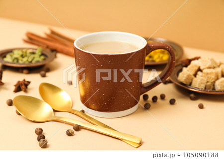 Traditional Indian hot drink with milk and spices - Masala tea Traditional Indian hot drink with milk and spices - Masala tea 105090188