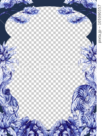 Blue tropical frame with animal and plant png Blue tropical frame with animal and plant png 105090357