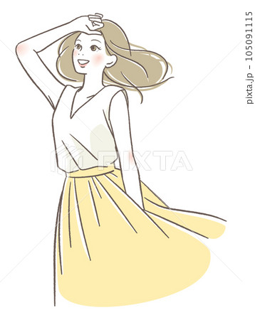 見上げる笑顔の女性 見上げる笑顔の女性 105091115