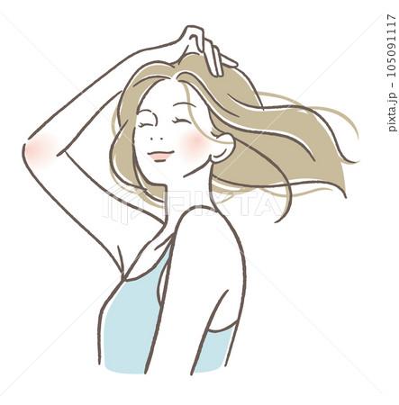 風に髪を靡かせる女性 105091117