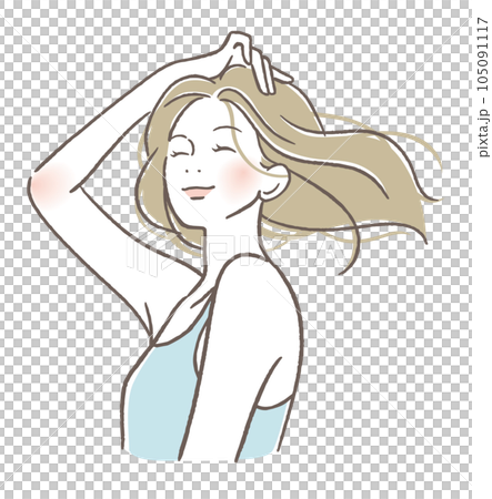 風に髪を靡かせる女性 105091117