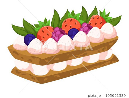 Layered cake or pie with whipped cream and berries Layered cake or pie with whipped cream and berries 105091529