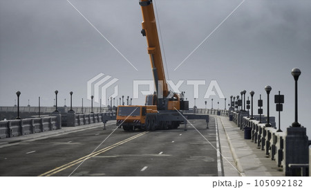 big auto crane on the bridge under constraction 105092182