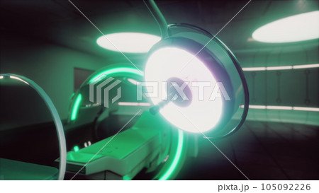 MRI scanner room with Magnetic Resonance Imaging machine 105092226