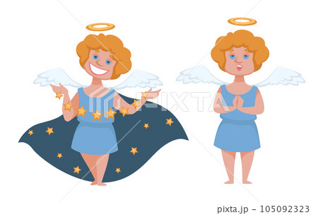 Angelic boy with wings and halo, cupid or angel Angelic boy with wings and halo, cupid or angel 105092323