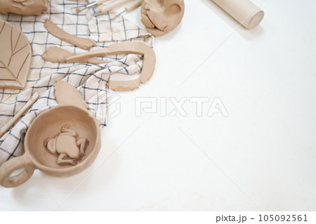 many raw ceramic billets made from white clay many raw ceramic billets made from white clay 105092561