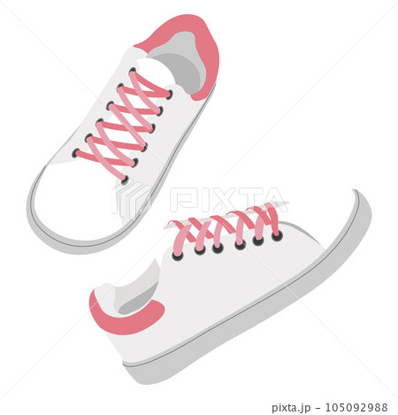 White leather sneakers with laces, modern shoes White leather sneakers with laces, modern shoes 105092988
