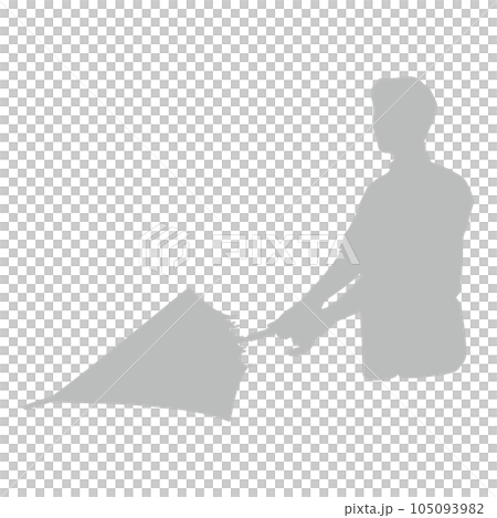 傘を持って開閉しようとする男性のシルエットイラスト グレー 傘を持って開閉しようとする男性のシルエットイラスト グレー 105093982