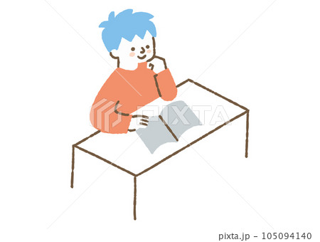 肘をついて読書をしている少年_色 肘をついて読書をしている少年_色 105094140